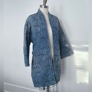 Lucky Brand Quilted Denim Kimono Wrap Jacket Coat sz Small